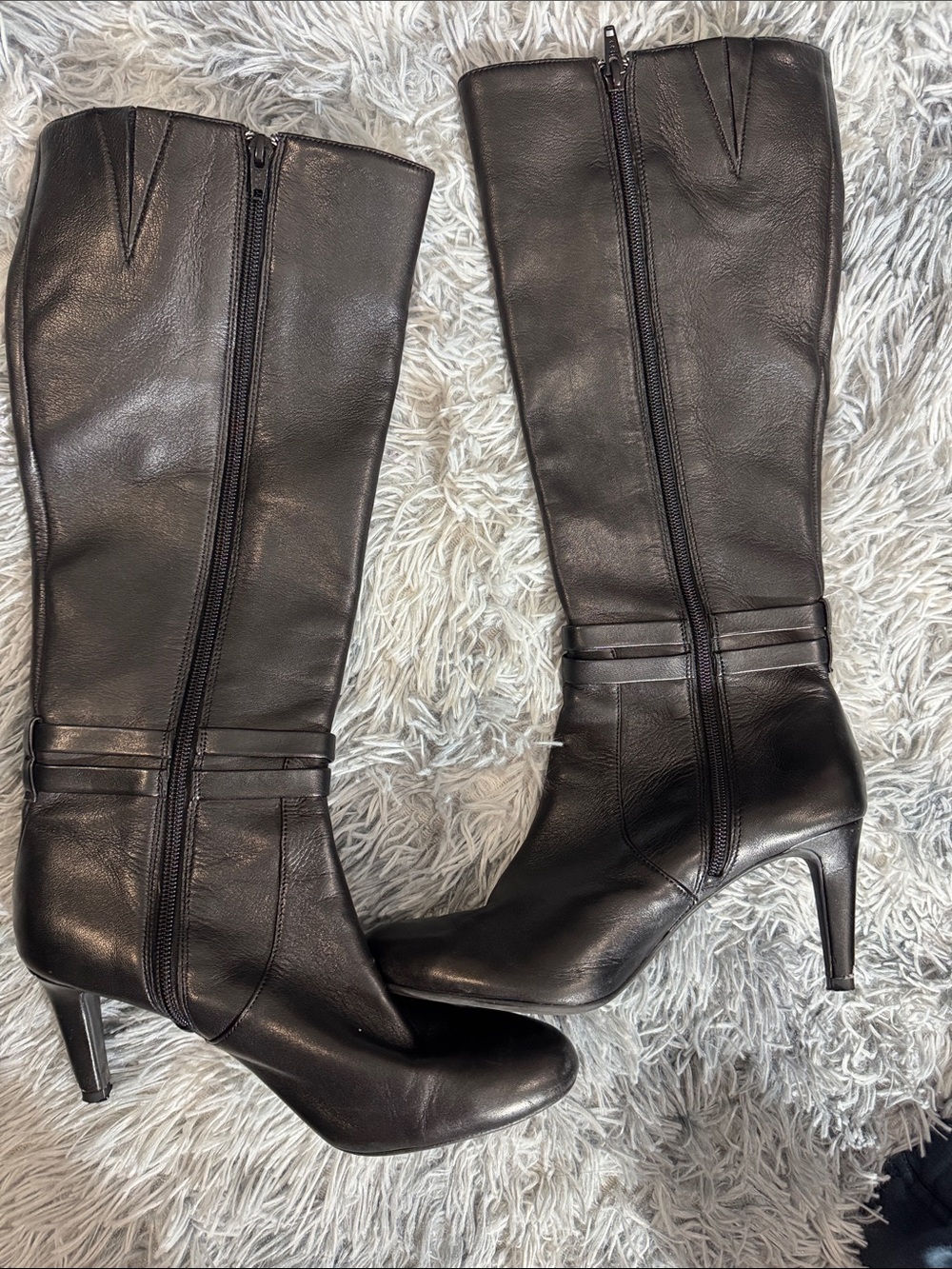 ANTONIO MELANI Black Leather Knee-High Heeled Boots